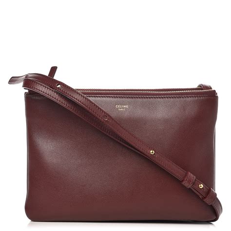 CELINE Smooth Lambskin Small Trio Crossbody Bag Burgundy 